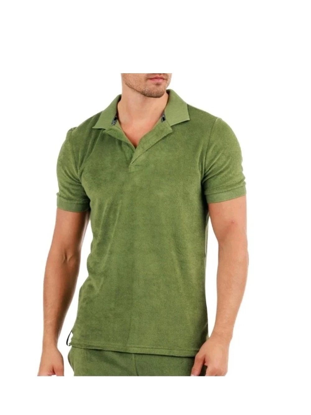 BAIN DE MER MILITARY GREEN Men's Terry LUXURY Polo Shirt